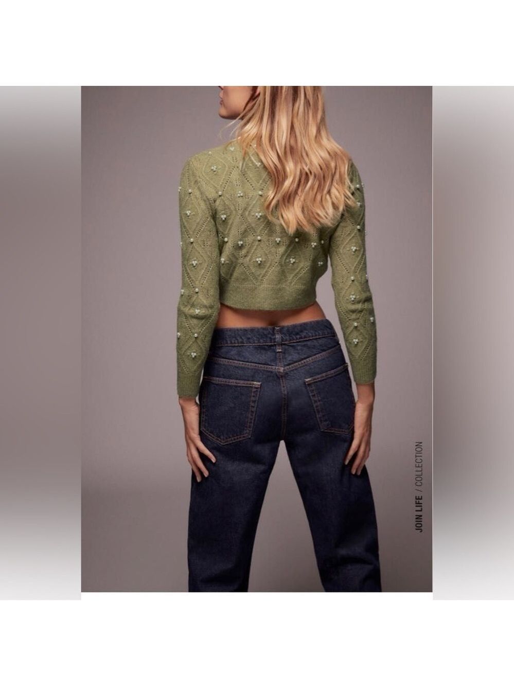 Zara Pearl Embellished Mock Turtle Neck Cropped Knit Sweater - Picture 3 of 11